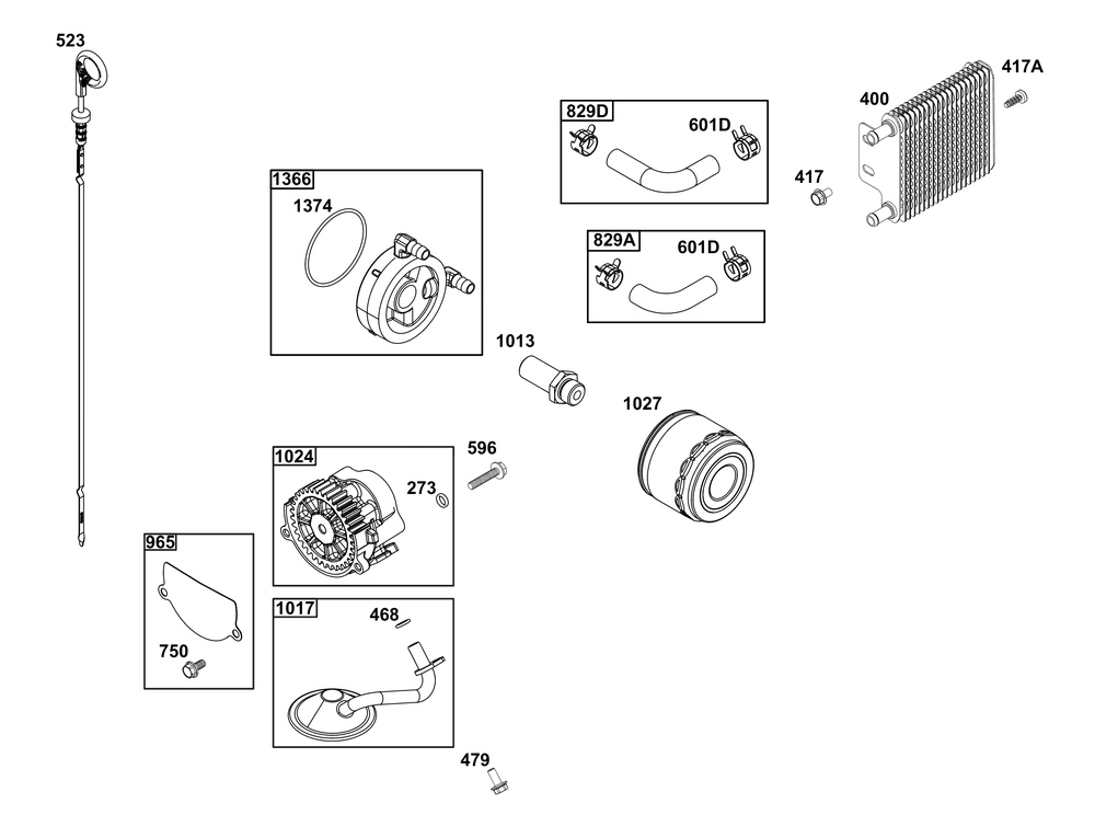 Lubrication Group Diagram and Parts List for 54E177-0108-J1 400000 - 699999 Briggs and Stratton Engine